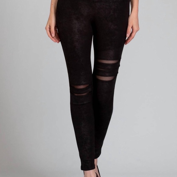 Joseph Ribkoff Black Cut Out Rocker Style Edgy Pull-On Leggings Women's Size 6 - Picture 1 of 10